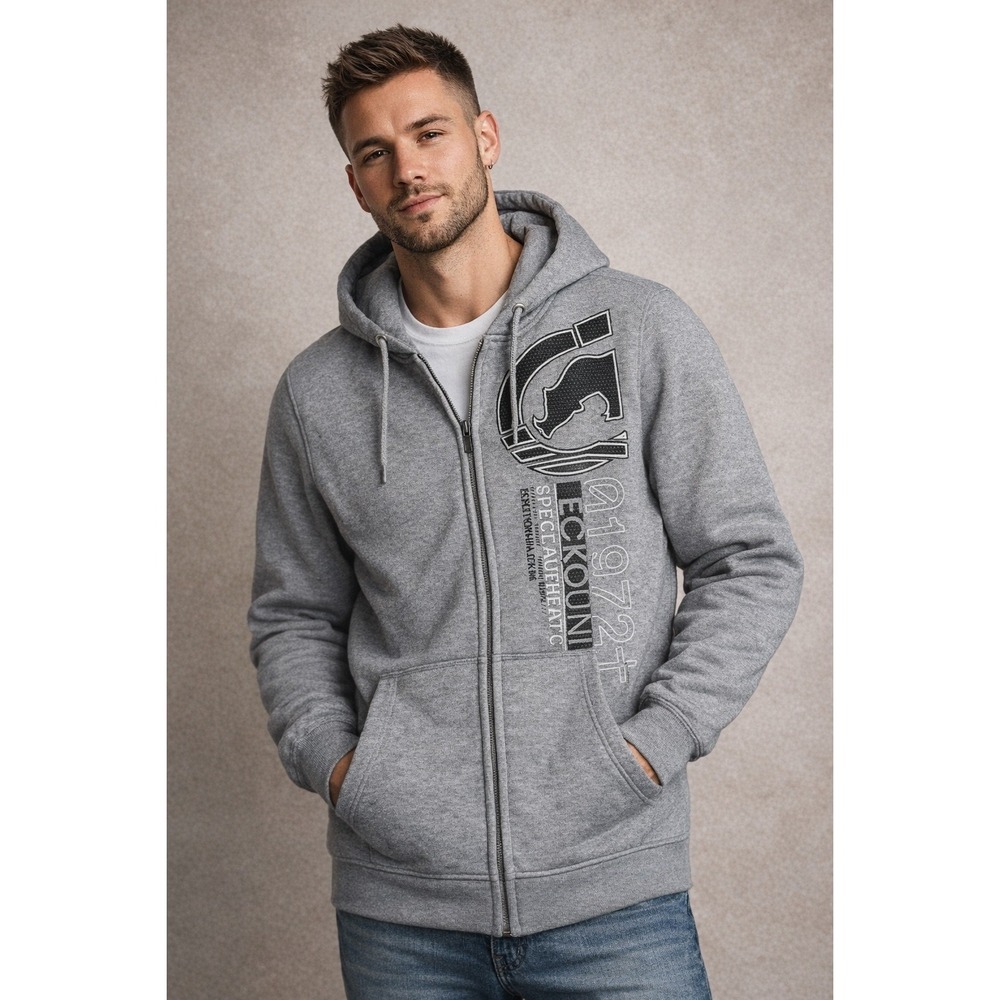 Ecko Unltd Mens Zip Up Hoodie Gray Rhino Graphic Sweatshirt Medium 1972 NYC